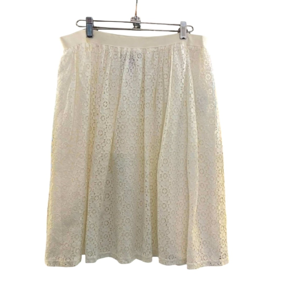 Chaps Lace Skirt Womens L Cream Floral Knee Length Elastic Waist Romantic